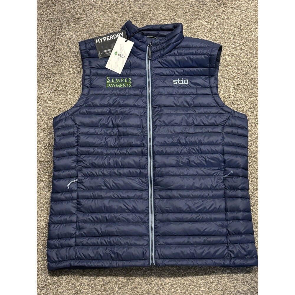 Stio Pinion Down Vest Men's 800‎ Fill  Blue Full Zip Size Medium NWT Embroidered